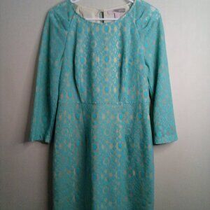 Forever 21 Dress Women M Long Sleeve Lace Lined Green Tan